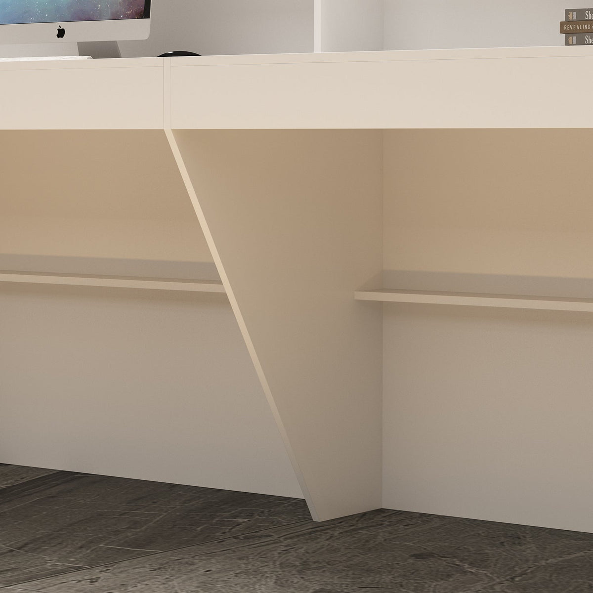 86.6" Contemporary White Reception Desk With Solid And Manufactured Wood