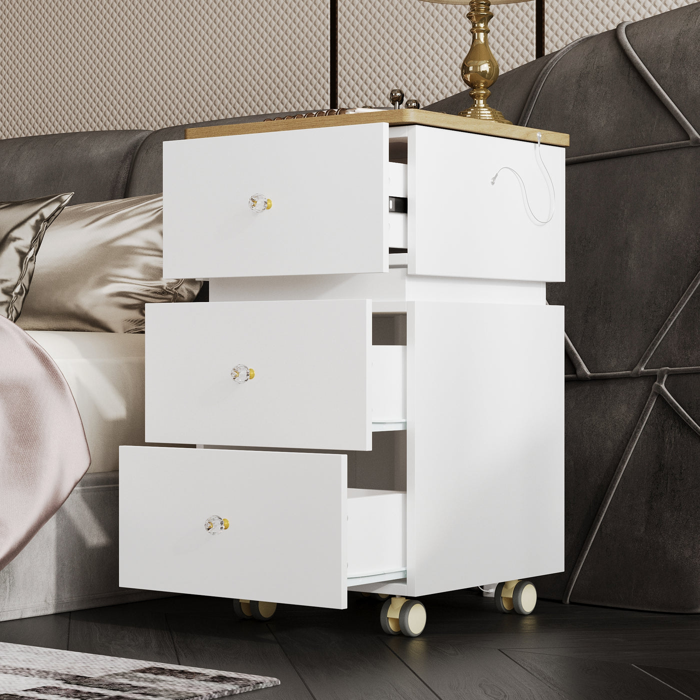 23.6" 360° Rotating White Makeup Vanity with Flip-Top LED Mirror & Adjustable Height