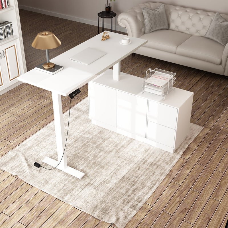 54.3 inches Minimalist Modern White Standing Desk With Electric Lift System and Memory Presets