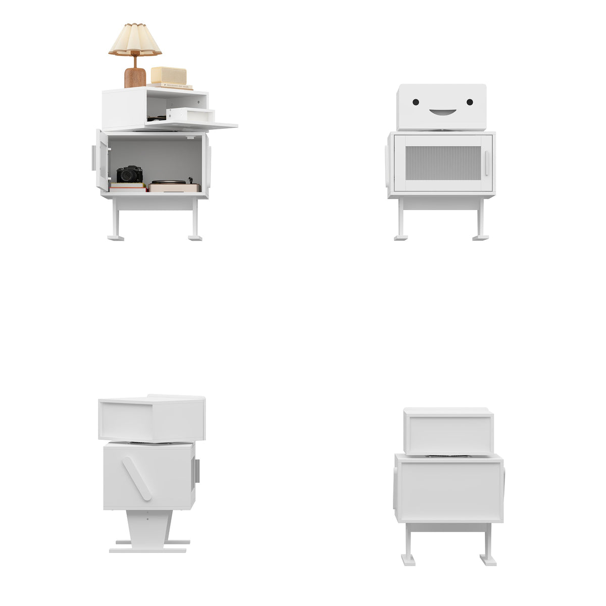 18.9" Modern Creative White Nightstand With Robot Shape And 360°Rotation