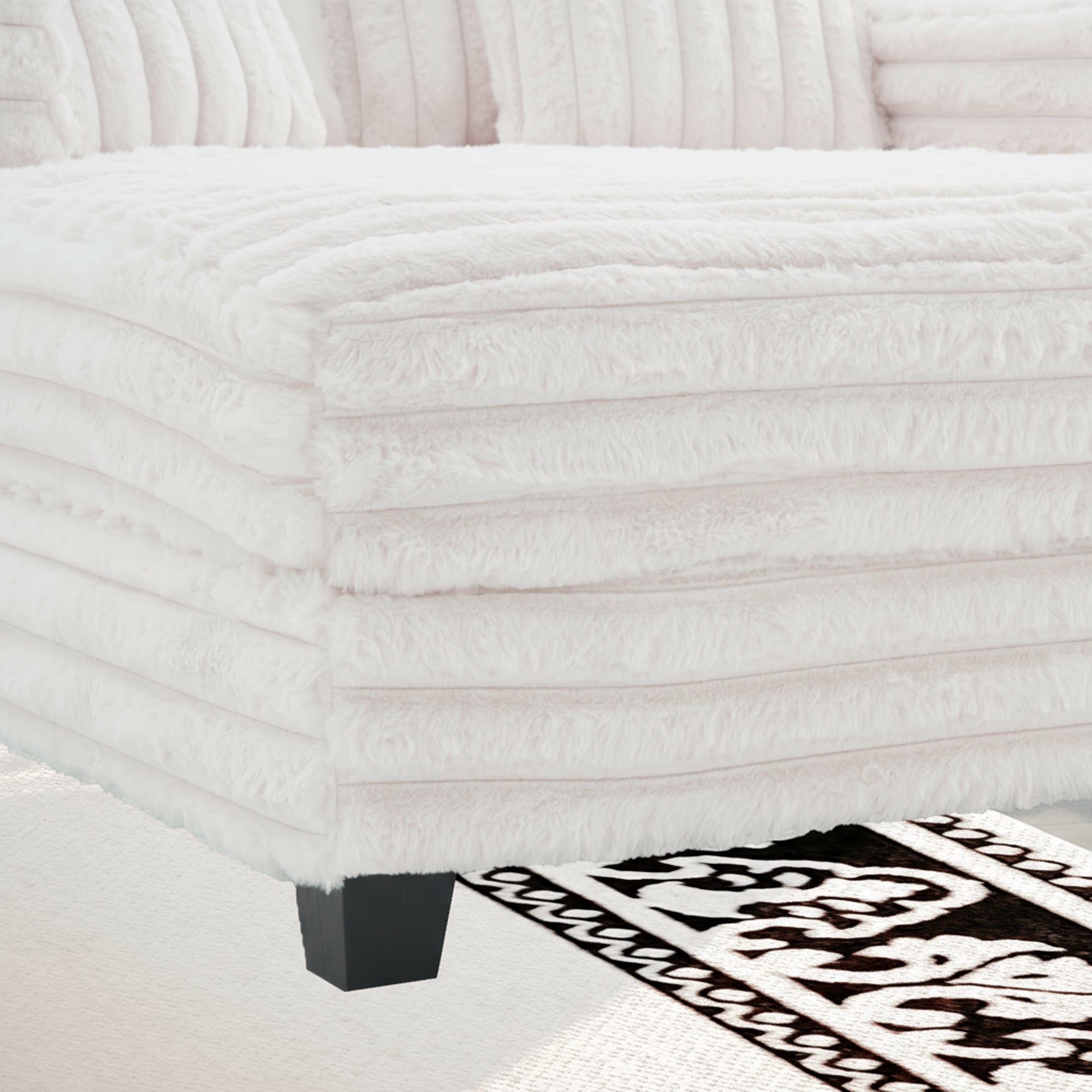 Oversized Modern Lounge Chaise Sofa Bed With Plush Faux Fur Upholstery And Pillow Set