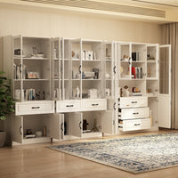 Vila 141.7" White Bookcases & Display Cabinets with 6 Drawers and Open Shelf