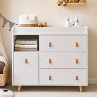 44.9" Modern Minimalist White/Wood 4-Drawer Nursery Changing Table Dresser