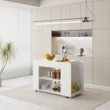 47.8 inches Contemporary White Kitchen Island With Glass Top And Light
