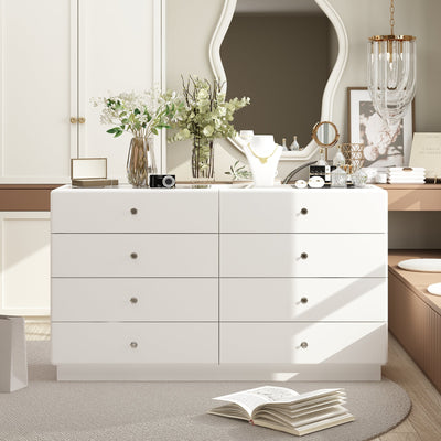 55.1" Modern White Double Dresser with Adjustable Lights