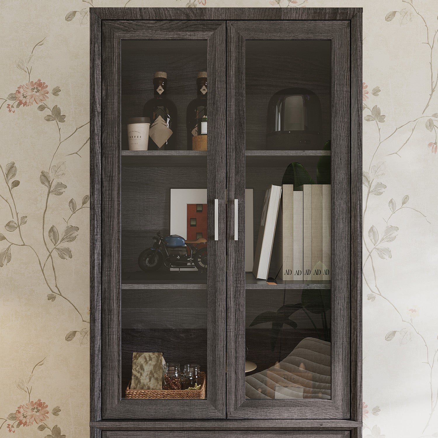 80'' H X 31.5'' W Bookcase With Glass Doors & Drawer