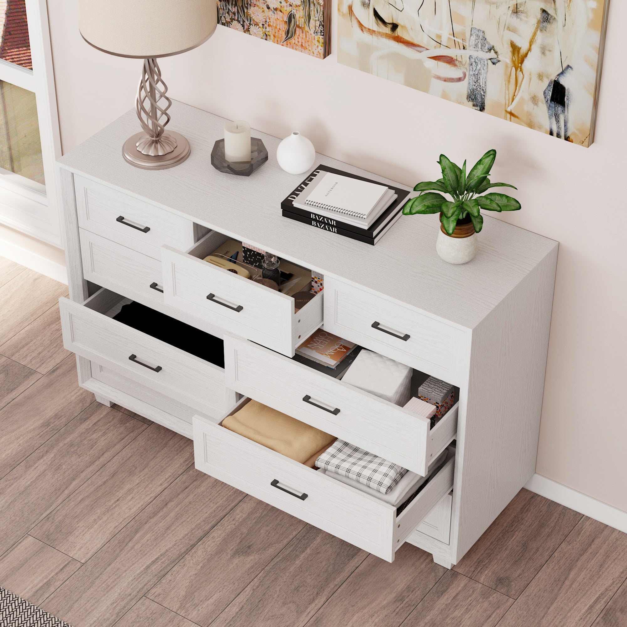 60" Wide 9-Drawer Accent Chest With Metal Handles