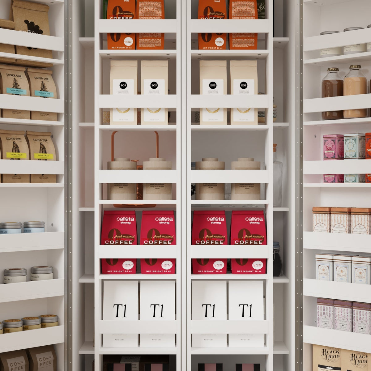 31.5" Modern White Kitchen Pantry with Rotating Food Storage Shelves, Adjustable Shelves, and Door-mounted Racks