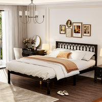 63.2" Modern Brown Platform Bed with Ribbed Detailing