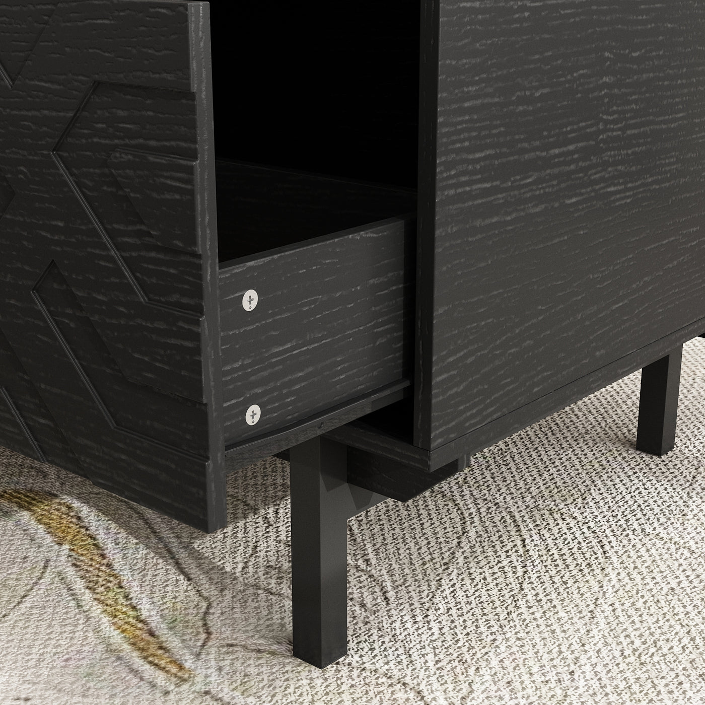 47.2" Modern Black Coffee Table with 4 Drawers