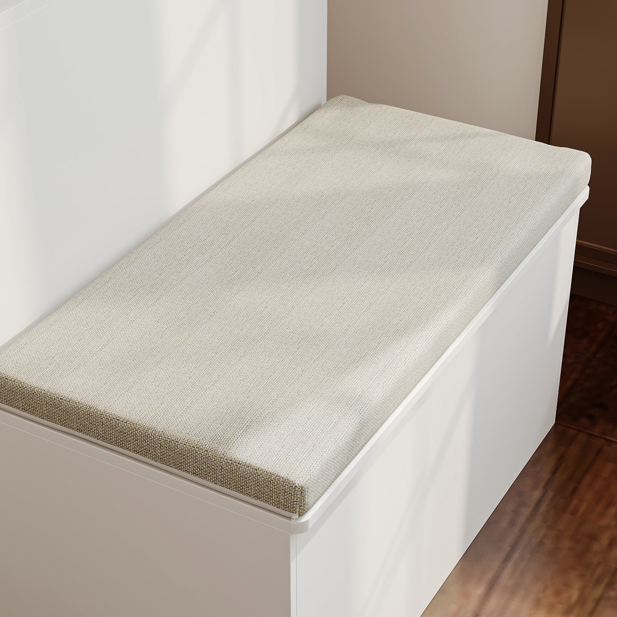 31.5 inches Modern White Entryway Storage Bench with Cabinet and Upholstered Seat