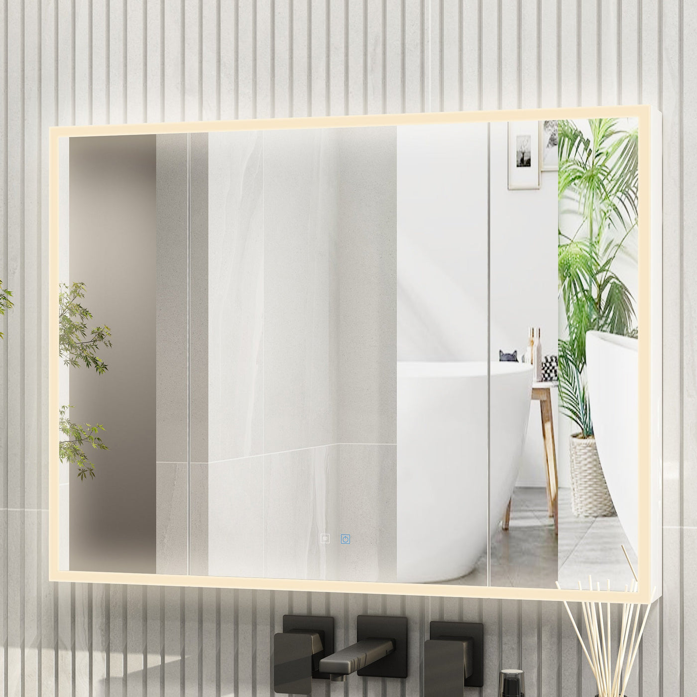 46.1" Minimalist Mirror Medicine Cabinet with Lights and Defogger