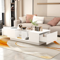 47.4" Modern Minimalist White Coffee Table with Storage And LED Lighting