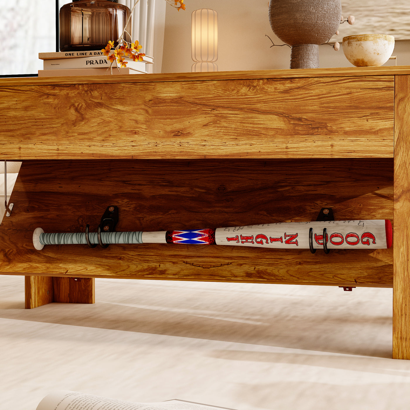 39.4" Traditional Brown Coffee Table with 4 Hidden Compartments