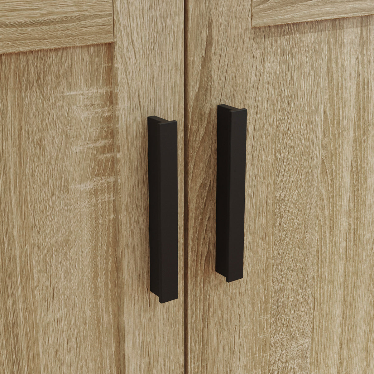 47.2 inch Modern Natural Wood Food Pantry Cabinet with Sliding Glass Doors & Ventilated Design