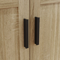 47.2" Modern Natural Wood Food Pantry Cabinet with Sliding Glass Doors & Ventilated Design