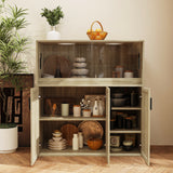 47.2 inch Modern Natural Wood Food Pantry Cabinet with Sliding Glass Doors & Ventilated Design