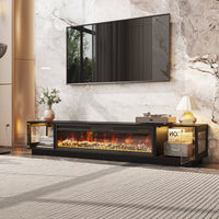 78.7" Modern Black TV Stand Media Console with Glass Doors