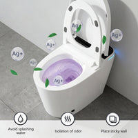 White smart toilet with compact one-piece design and side control knob