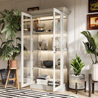 37" Modern 4-Tier Display Bookcase with Glass Doors and Lights