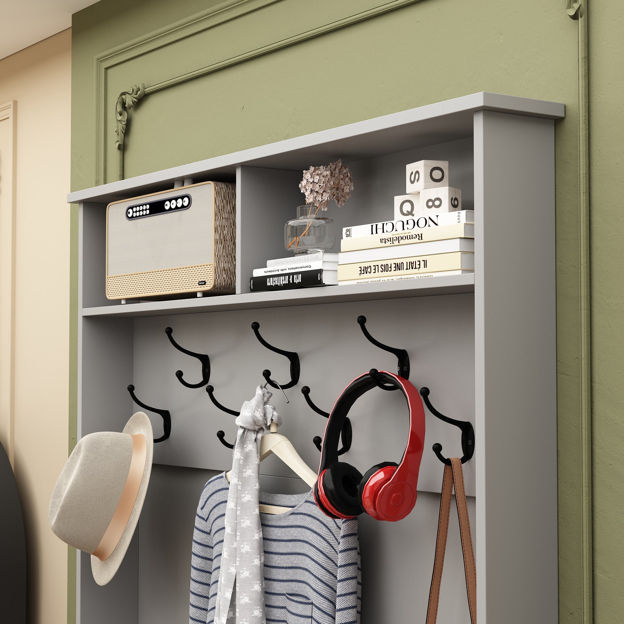 Hall Tree Shoe Storage Rack Bench Cabinet with Hooks for Entryway