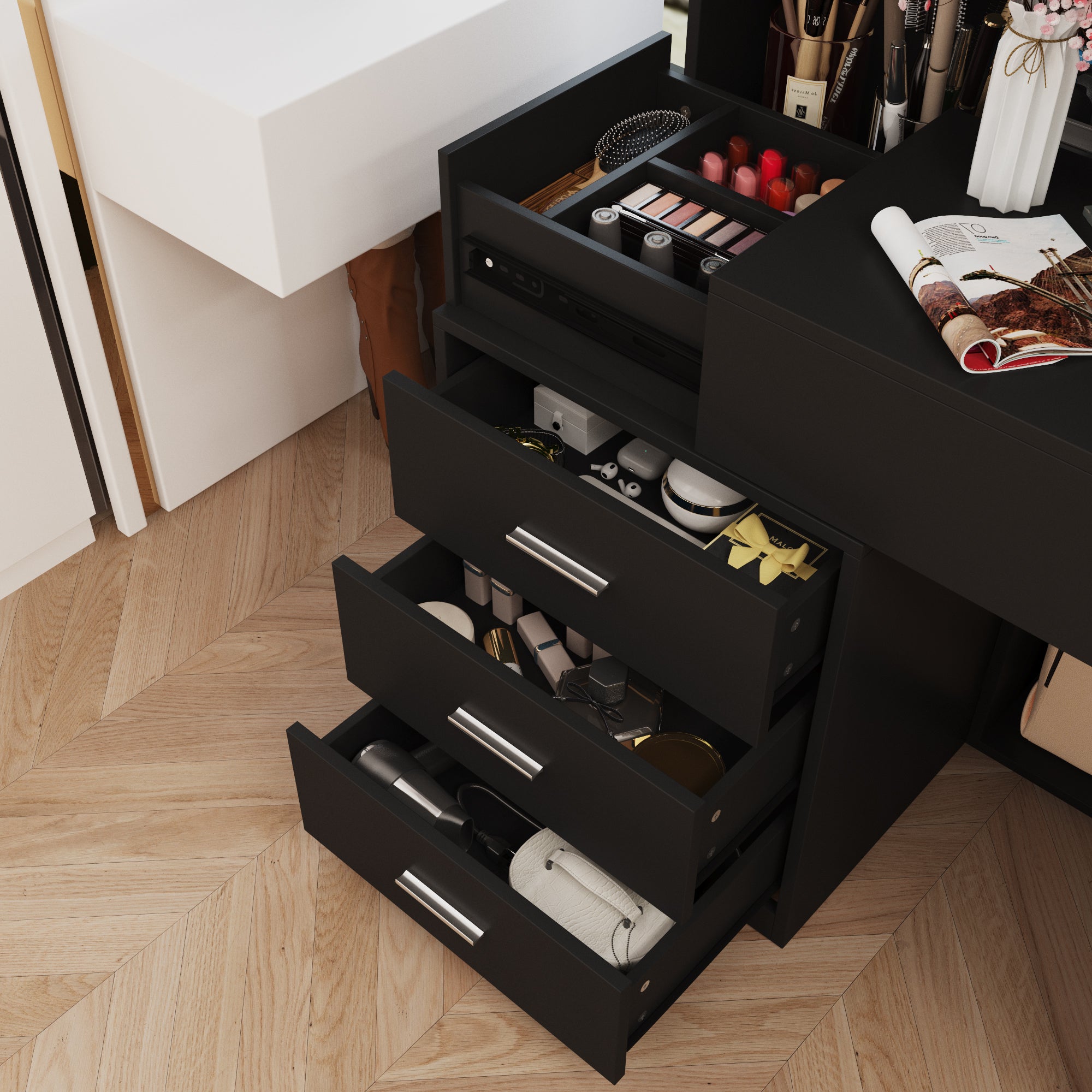 63'' H 3 Drawer Armoire Wardrobe With Adjustable LED Dressing Mirror