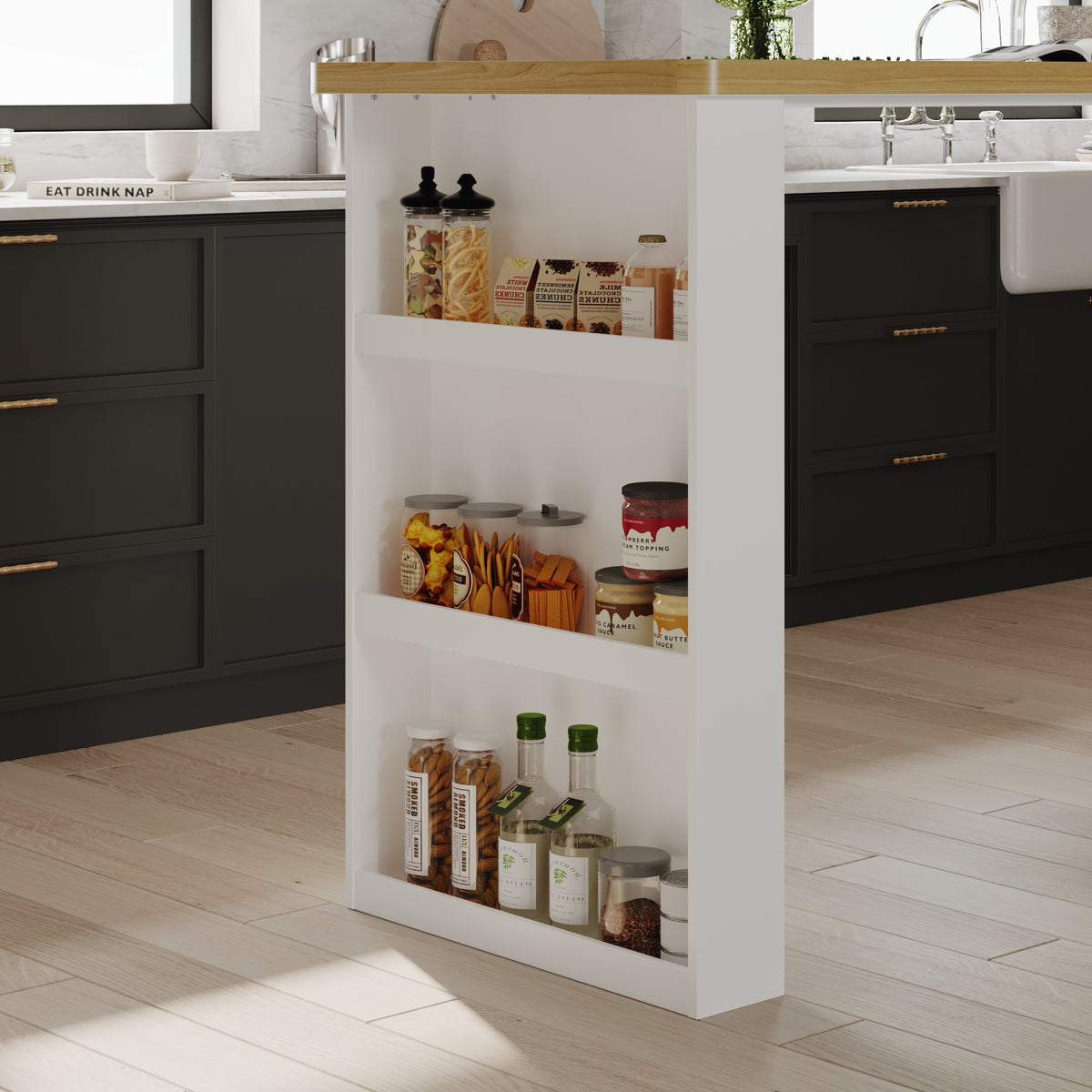82.7" Modern White Kitchen Island with Storage Cabinet and Drawers