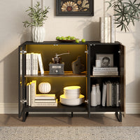 47.2" Black Sideboard Buffet Cabinet with LED Lights and Glass Doors