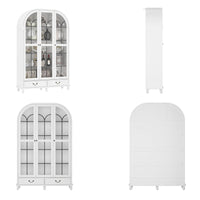 50" Modern Classic White Arched 5-Tier Bookcase With Glass Doors And Drawers