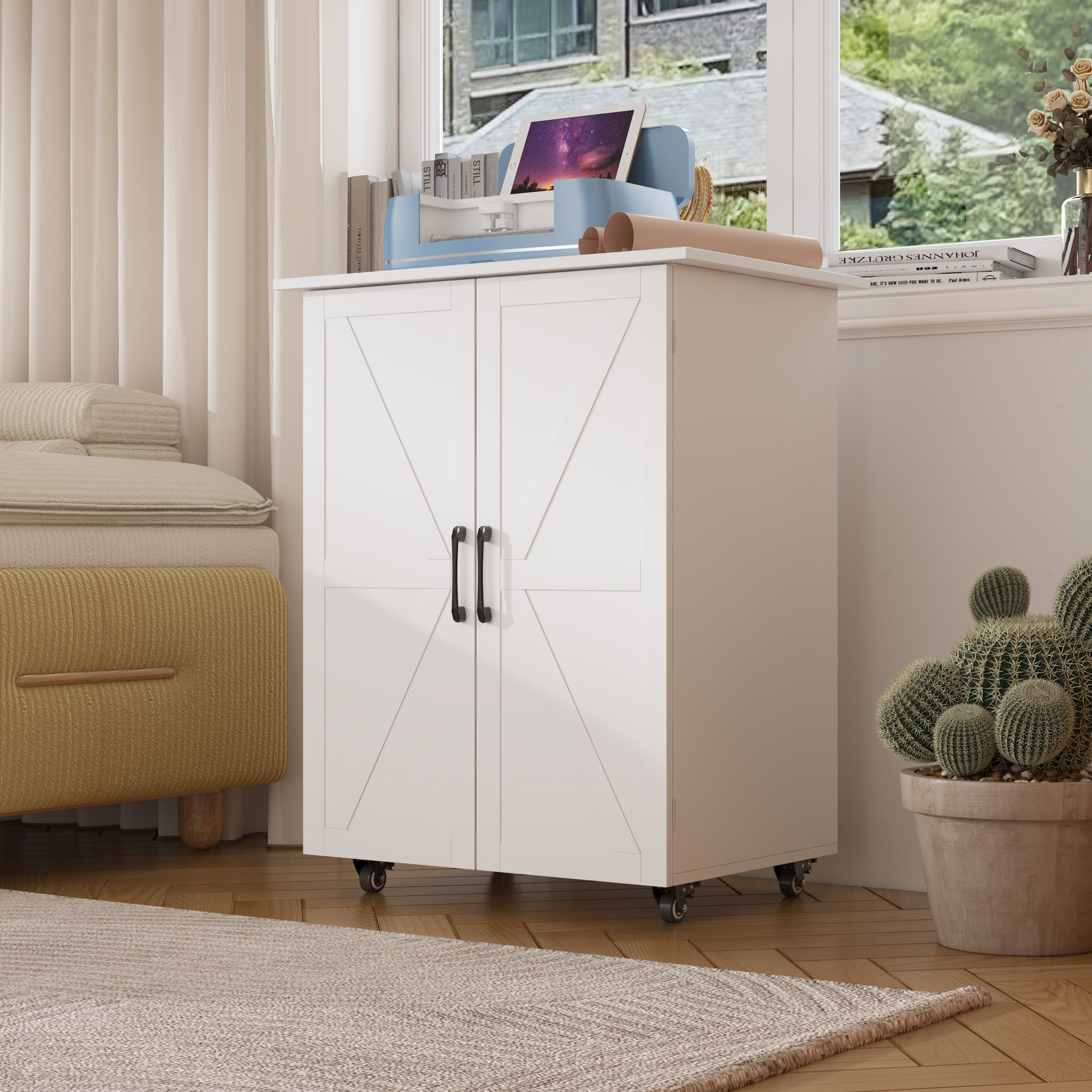 Two Door Craft & Sewing Tables With 8 Baskets And Wheels