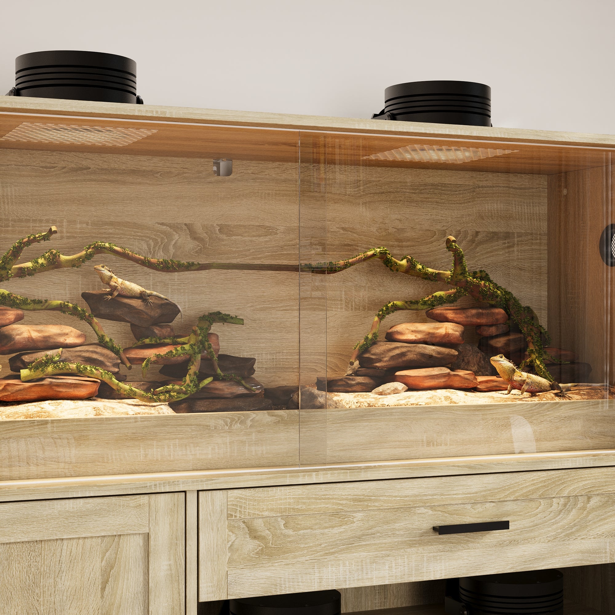 Dual-Zone Reptile Terrarium With Tempered Glass & Storage Cabinet