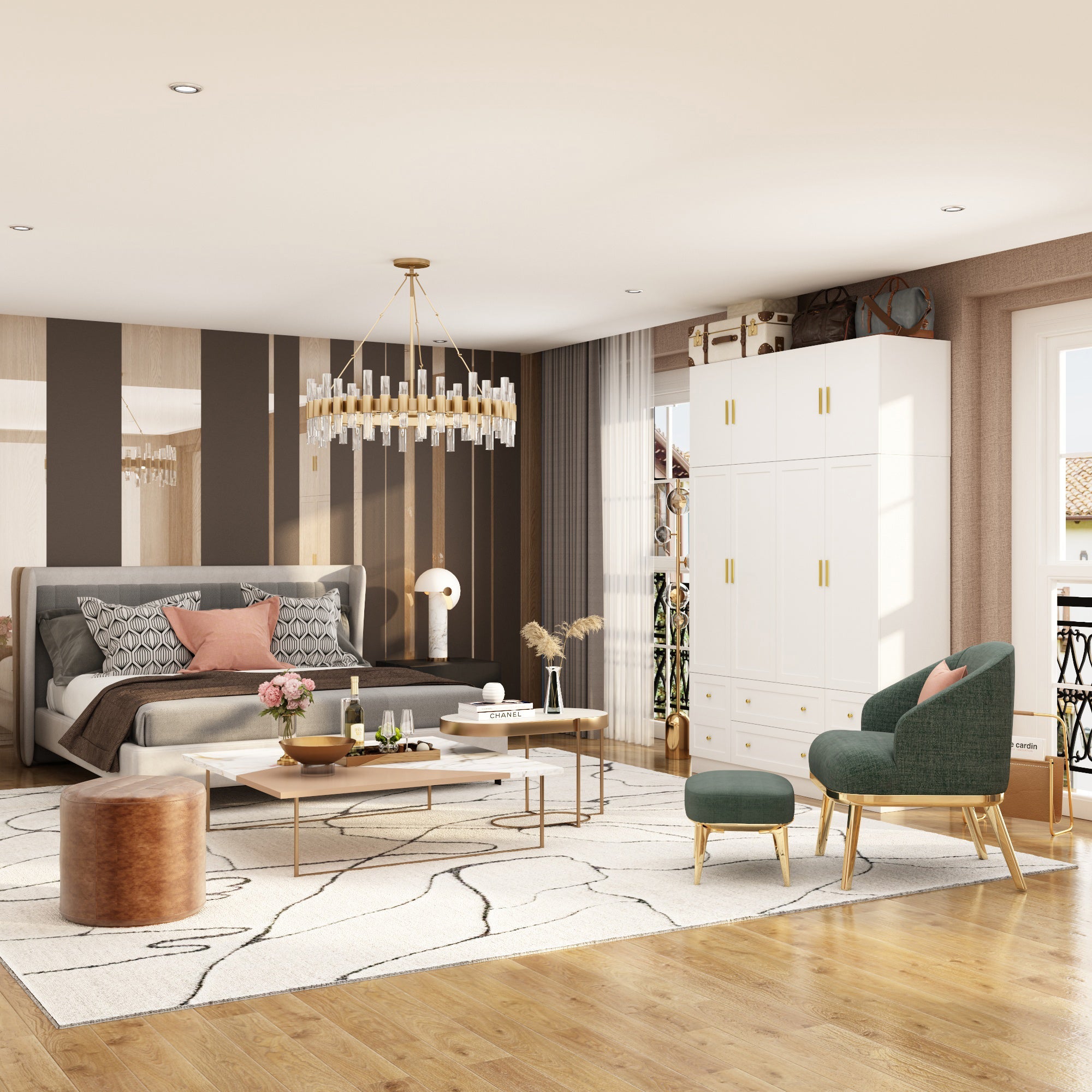 8-Door 6-Drawer Wardrobe With Top Cabinet And Modern Design