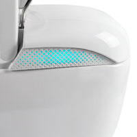 White smart toilet with automatic lid opening, foot kick flush, and foot kick seat opening