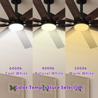 31" Modern Dark Brown Ceiling Fan with Dual-Tone Blades and 3-Color LED Light