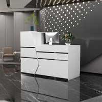 Reception Desk Front Counter Desk with Lockable Drawer & Bookshelf