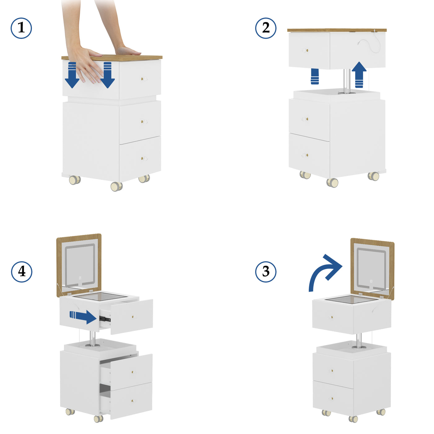 23.6" 360° Rotating White Makeup Vanity with Flip-Top LED Mirror & Adjustable Height