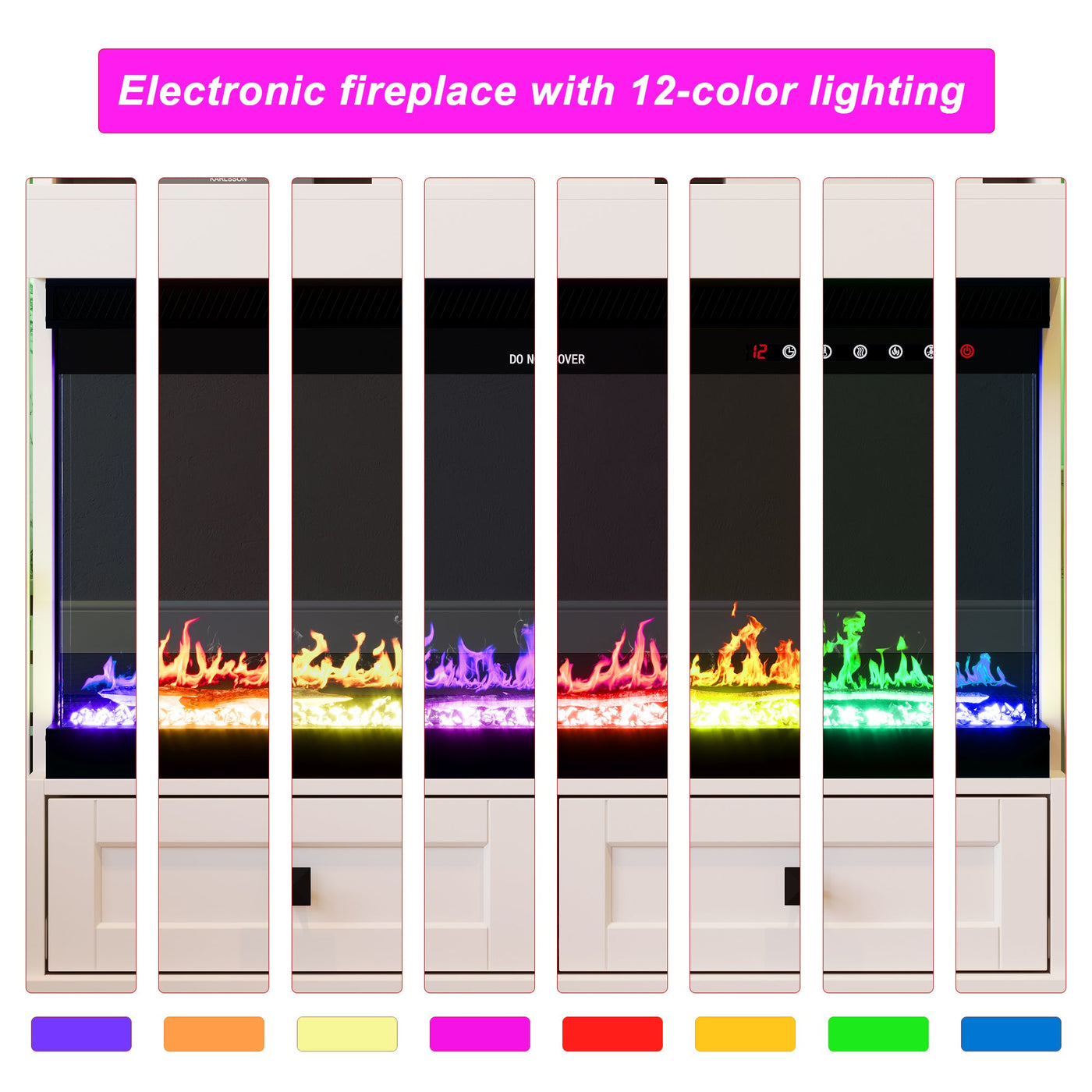 55" Modern White Electronic Fireplace With White TV Stand and Adjustable Light