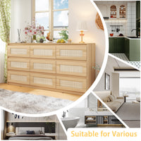 62.9" Modern Country Natural Medium Wood Dresser With 9 Pull-out Drawers