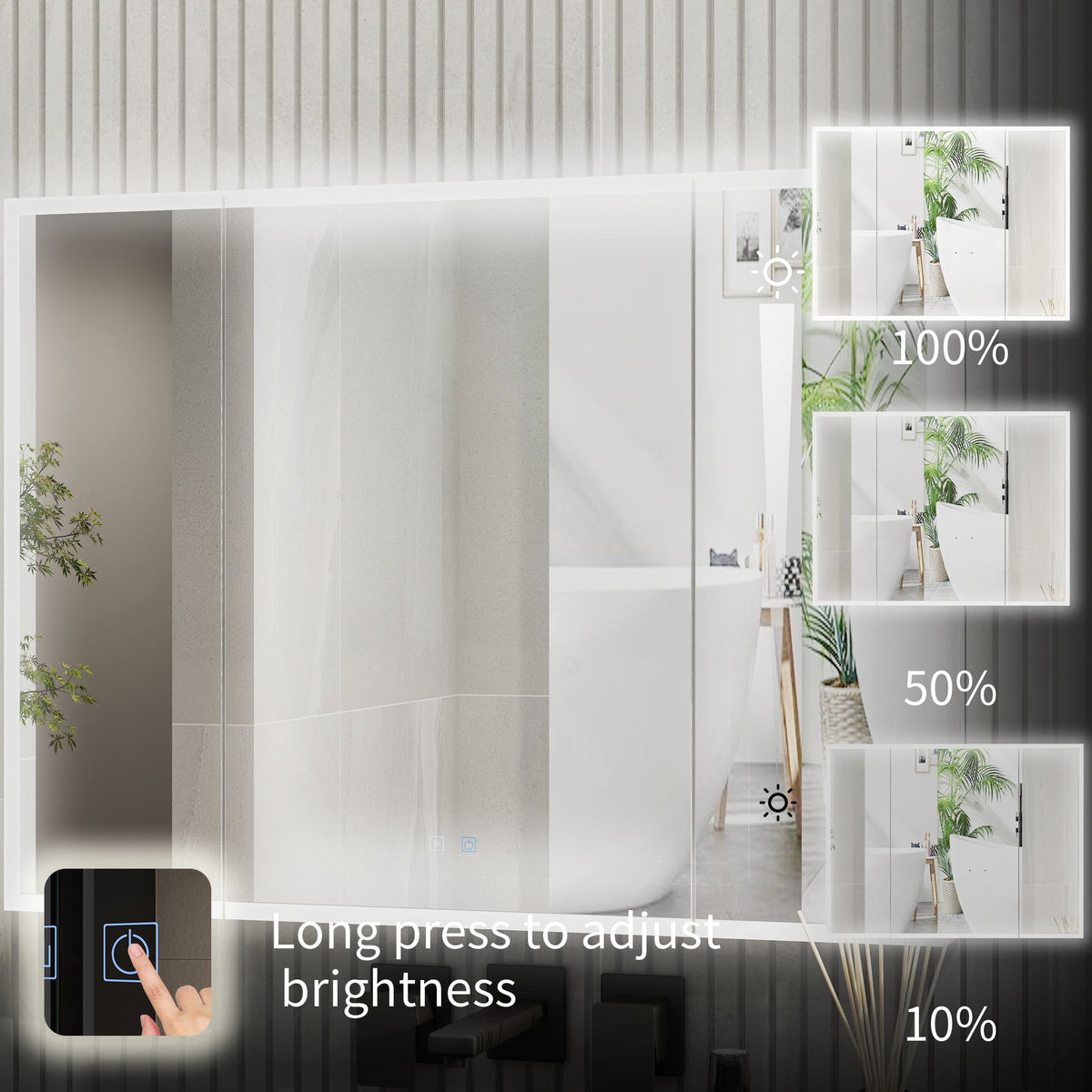 46.1" Minimalist Mirror Medicine Cabinet with Lights and Defogger