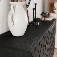63" Rustic Black 6-Drawer Dresser with Gold Knobs and Geometric Patterns