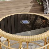 17.7 inch Boho Wood Solar Nesting Tables with Built-in Lights