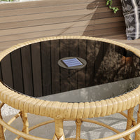 17.7" Boho Wood Solar Nesting Tables with Built-in Lights