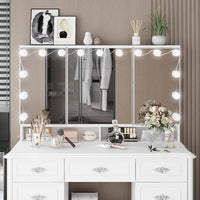 43.3" Modern Minimalist White Vanity Table with 7 Drawers Lights And Mirror