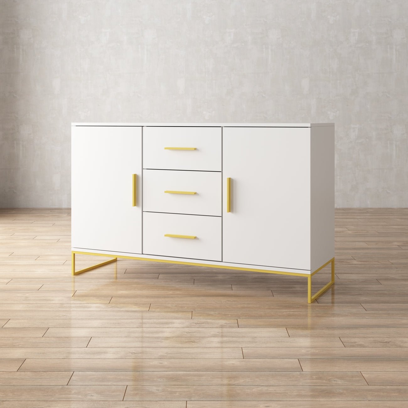 Buffet Sideboard with 3 Drawers & 2 Doors Storage Cabinet Sideboard Credenza Metal Legs for Dining Room and Living Room