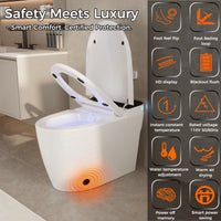 White smart toilet with open lid, built-in bidet, and ambient night light
