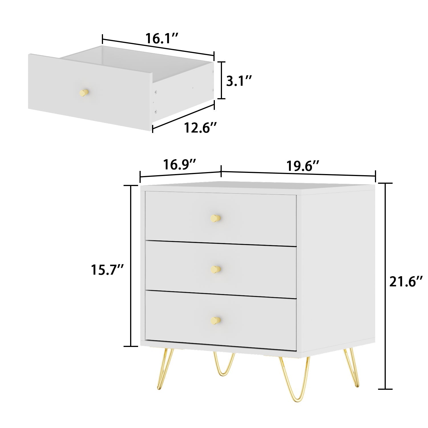 Nightstand Modern Bedside Table with Solid Wood Legs Minimalist and Versatile End Side Table 3 Drawers