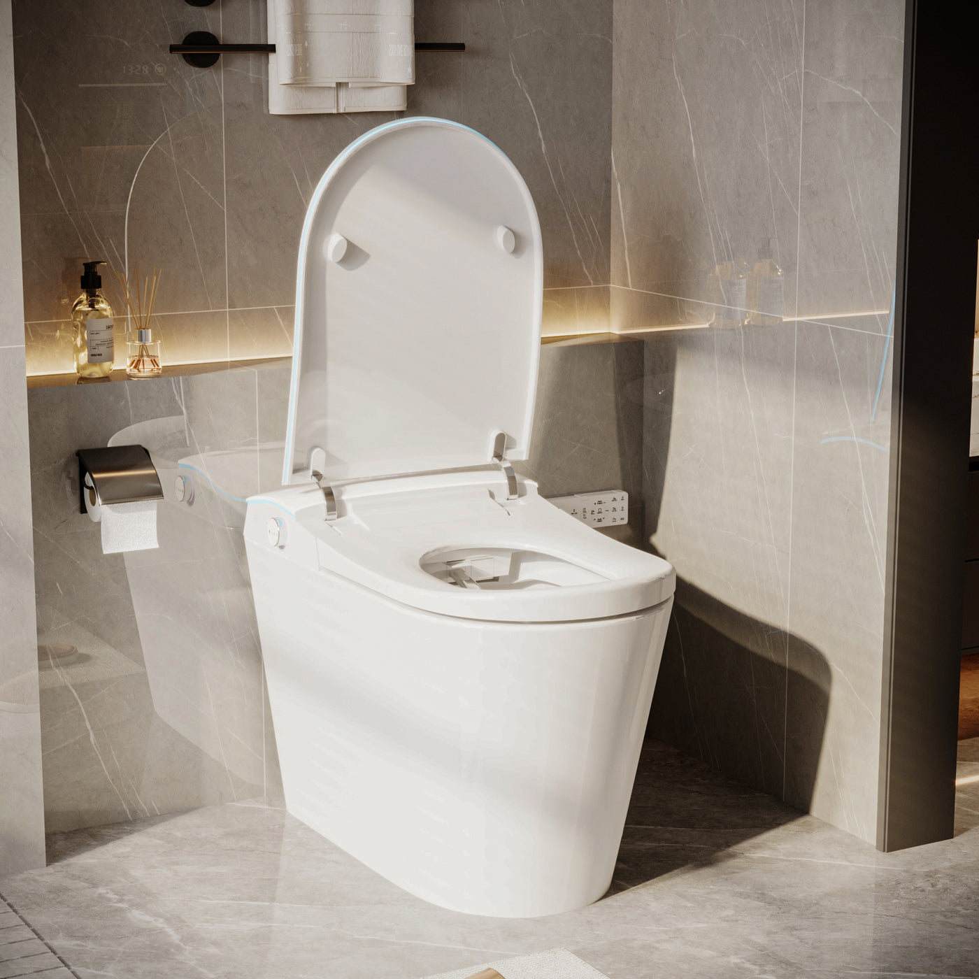 28.2" Modern White Smart Bidet Toilet with UV Sterilization, Heated Seat, Pre-Wash and Warm Air Dryer