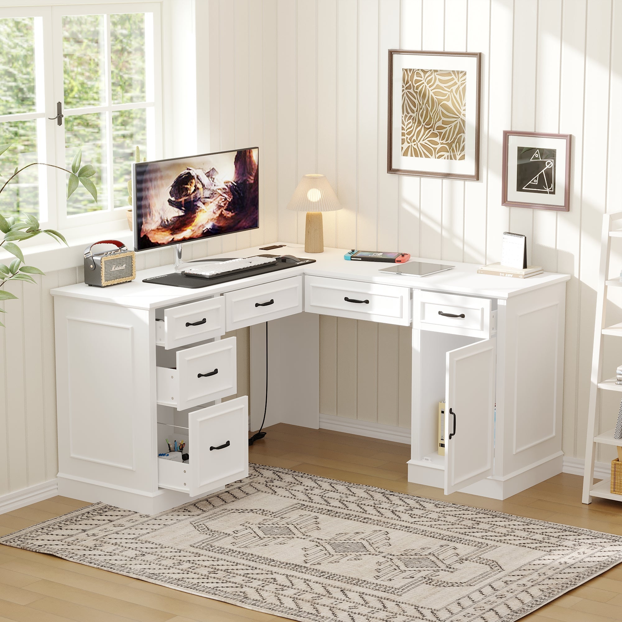 63'' W L-Shaped Computer Desk With File Drawer