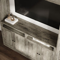 100" Modern Gray Entertainment Center with Storage Cabinets and Open Shelves