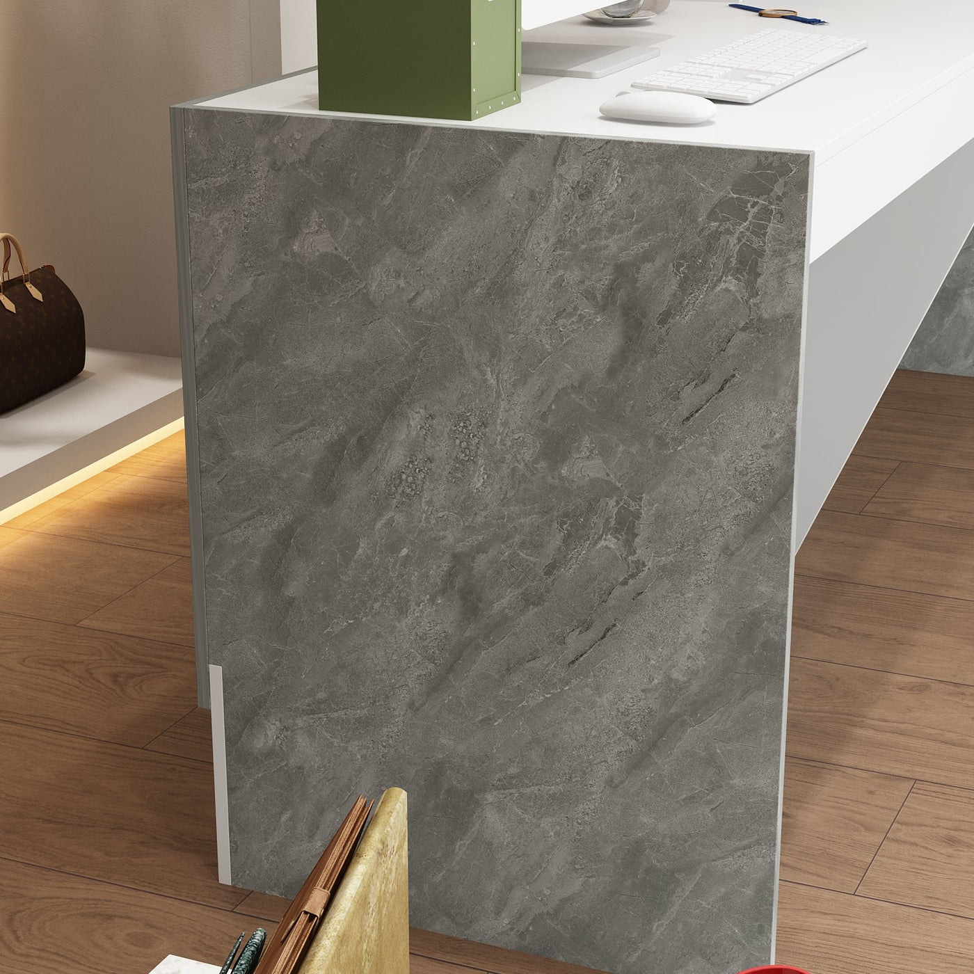 86.6" Modern Minimalist White Rectangular Reception Desk With Open Shelves
